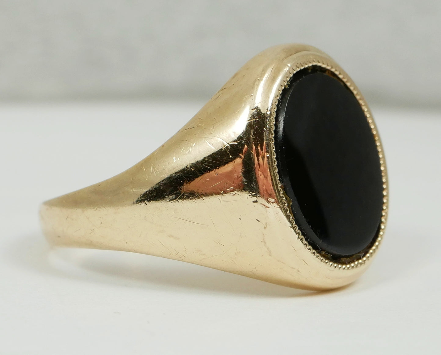 Antique Vintage Solid 12ct Yellow Gold & Oval Onyx Signet Dress Ring Size 8 P 56