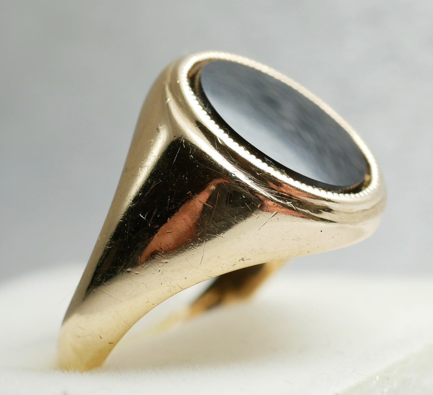 Antique Vintage Solid 12ct Yellow Gold & Oval Onyx Signet Dress Ring Size 8 P 56