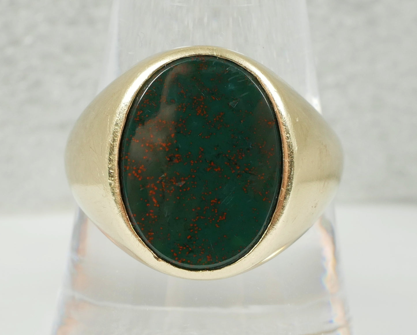Vintage Solid 9ct Yellow Gold Heliotrope Bloodstone Signet Ring Size 10.5 U 63