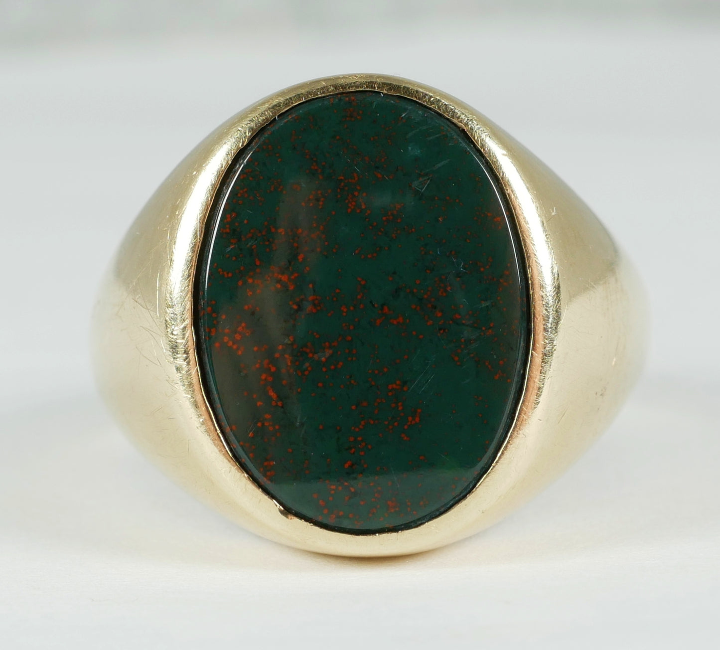 Vintage Solid 9ct Yellow Gold Heliotrope Bloodstone Signet Ring Size 10.5 U 63