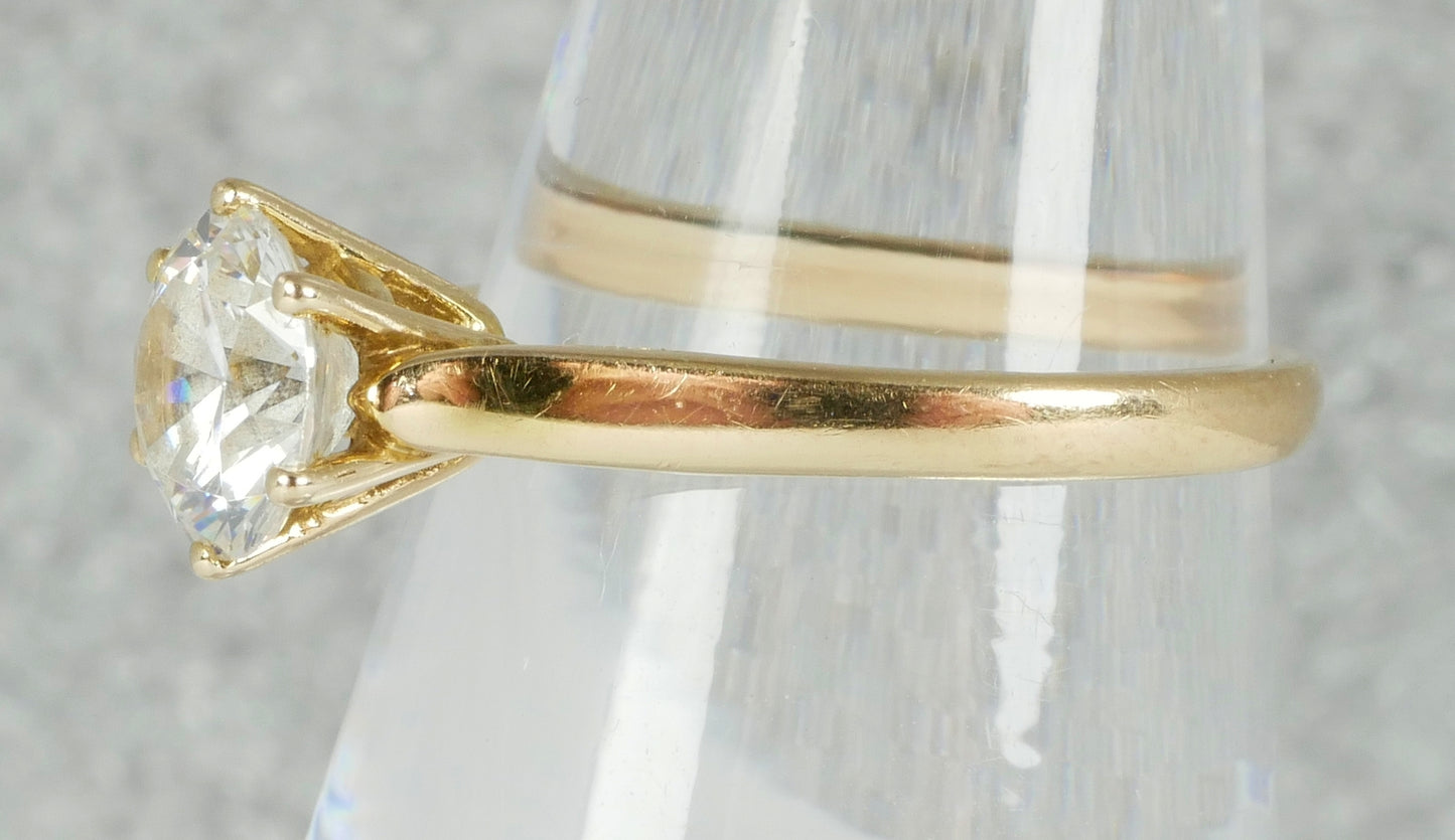 Modern Solid 9ct Yellow Gold 6.5mm CZ Solitaire Engagement Ring Size 5.5 K 50
