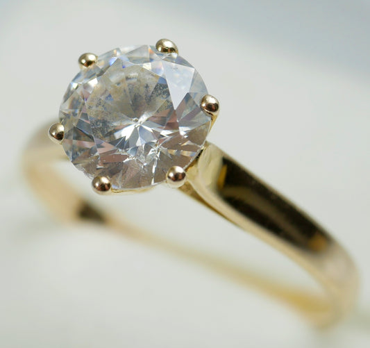 Modern Solid 9ct Yellow Gold 6.5mm CZ Solitaire Engagement Ring Size 5.5 K 50