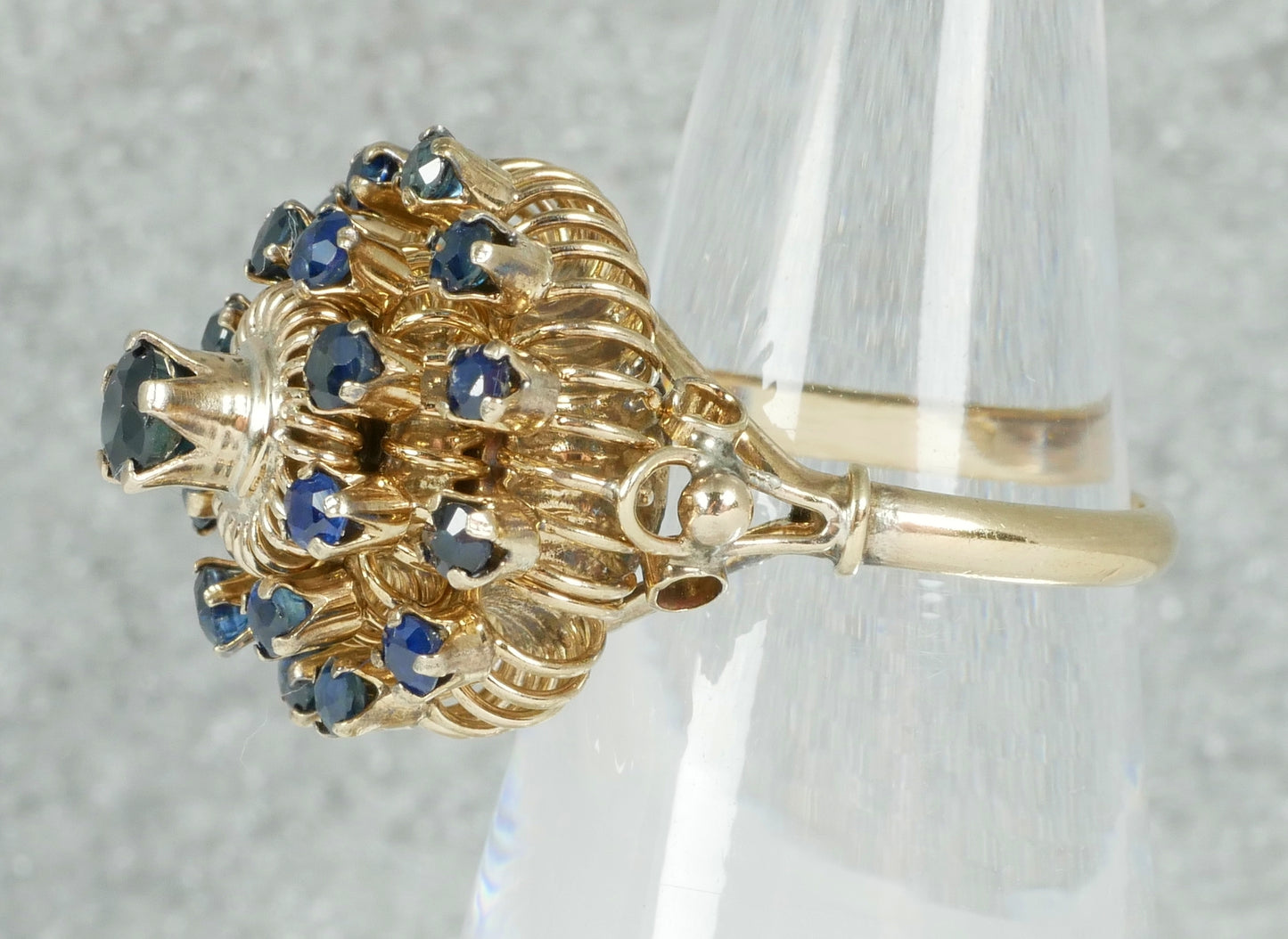 Vintage 9ct Yellow Gold Sapphire Thai Princess Cluster Cocktail Dome Ring 6 L 51