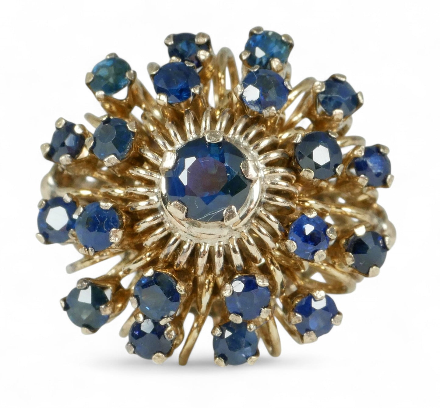 Vintage 9ct Yellow Gold Sapphire Thai Princess Cluster Cocktail Dome Ring 6 L 51