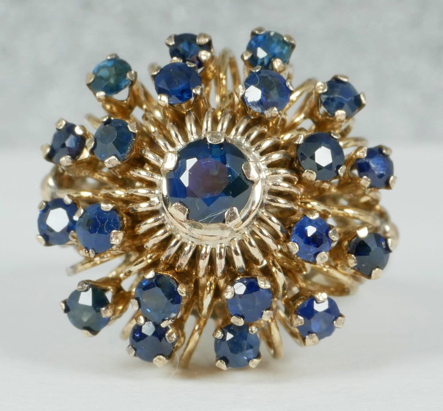 Vintage 9ct Yellow Gold Sapphire Thai Princess Cluster Cocktail Dome Ring 6 L 51