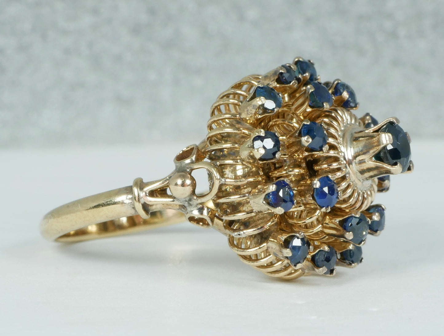 Vintage 9ct Yellow Gold Sapphire Thai Princess Cluster Cocktail Dome Ring 6 L 51