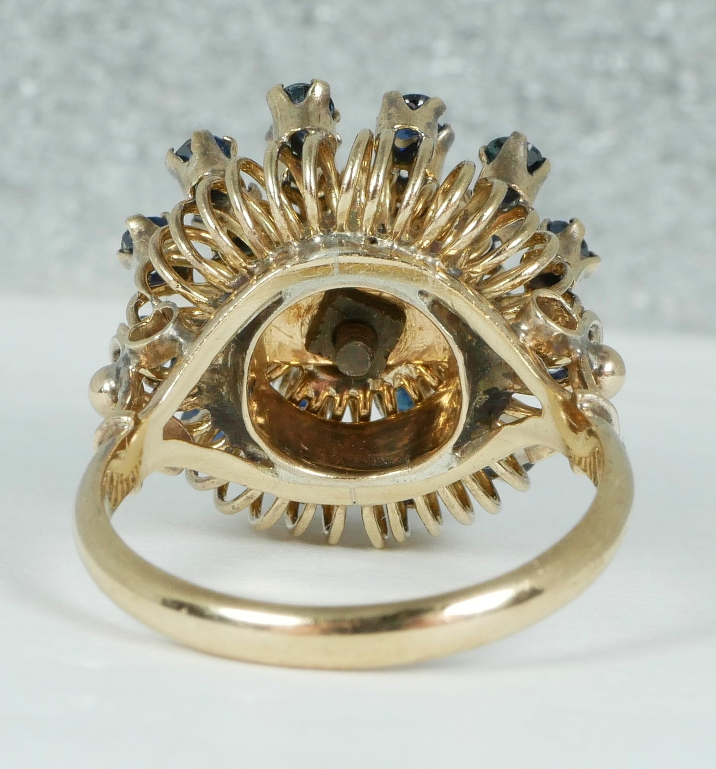 Vintage 9ct Yellow Gold Sapphire Thai Princess Cluster Cocktail Dome Ring 6 L 51