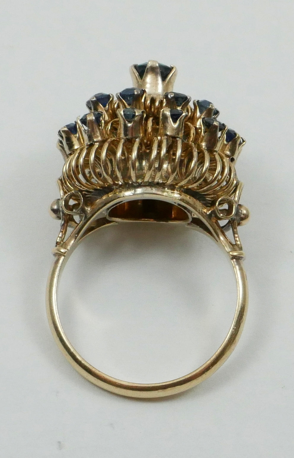 Vintage 9ct Yellow Gold Sapphire Thai Princess Cluster Cocktail Dome Ring 6 L 51