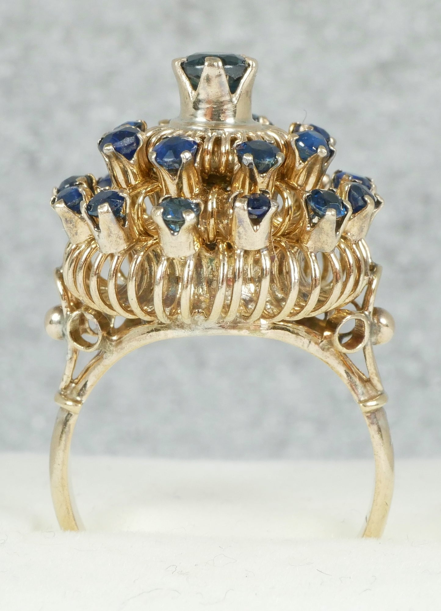 Vintage 9ct Yellow Gold Sapphire Thai Princess Cluster Cocktail Dome Ring 6 L 51