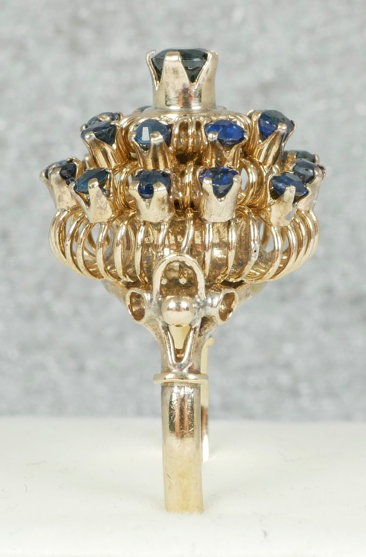 Vintage 9ct Yellow Gold Sapphire Thai Princess Cluster Cocktail Dome Ring 6 L 51