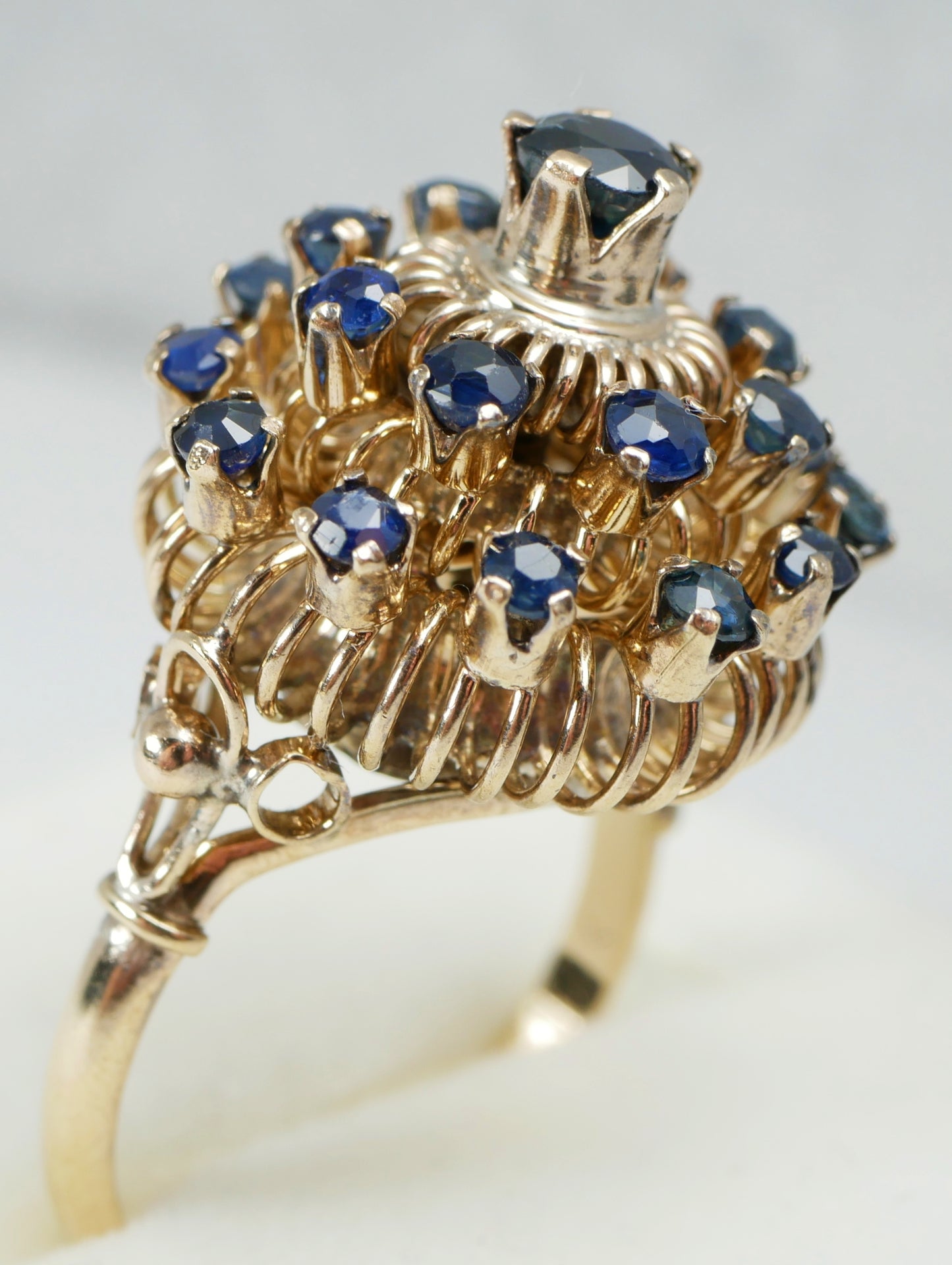 Vintage 9ct Yellow Gold Sapphire Thai Princess Cluster Cocktail Dome Ring 6 L 51