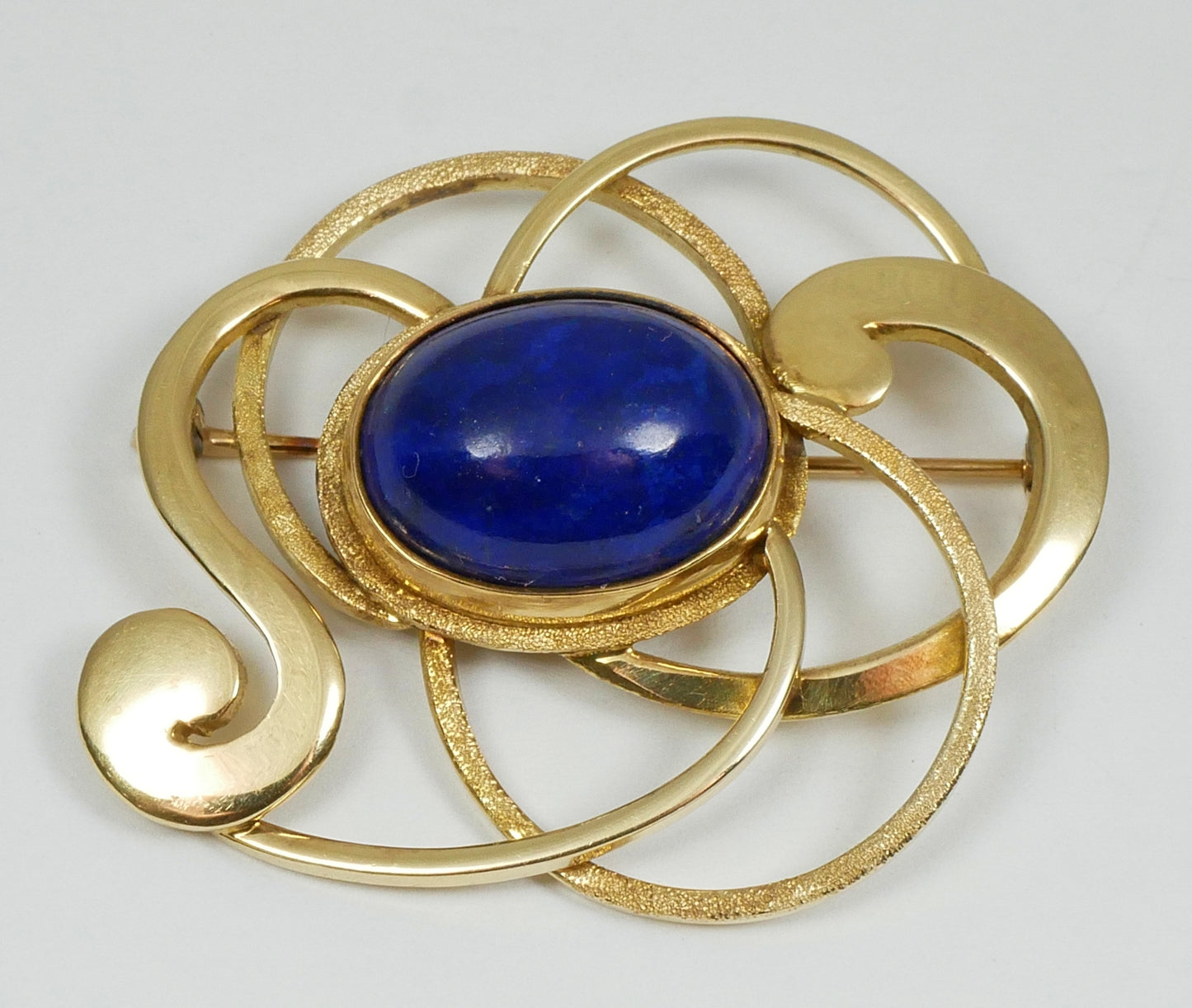 Vintage Heavy Solid 9ct Yellow Gold Lapis Lazuli Cabochon Brooch Pin 11.94gm 375