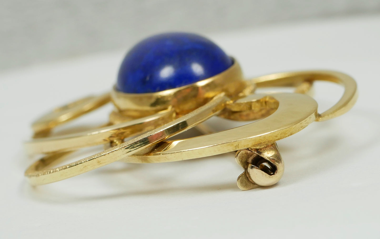 Vintage Heavy Solid 9ct Yellow Gold Lapis Lazuli Cabochon Brooch Pin 11.94gm 375