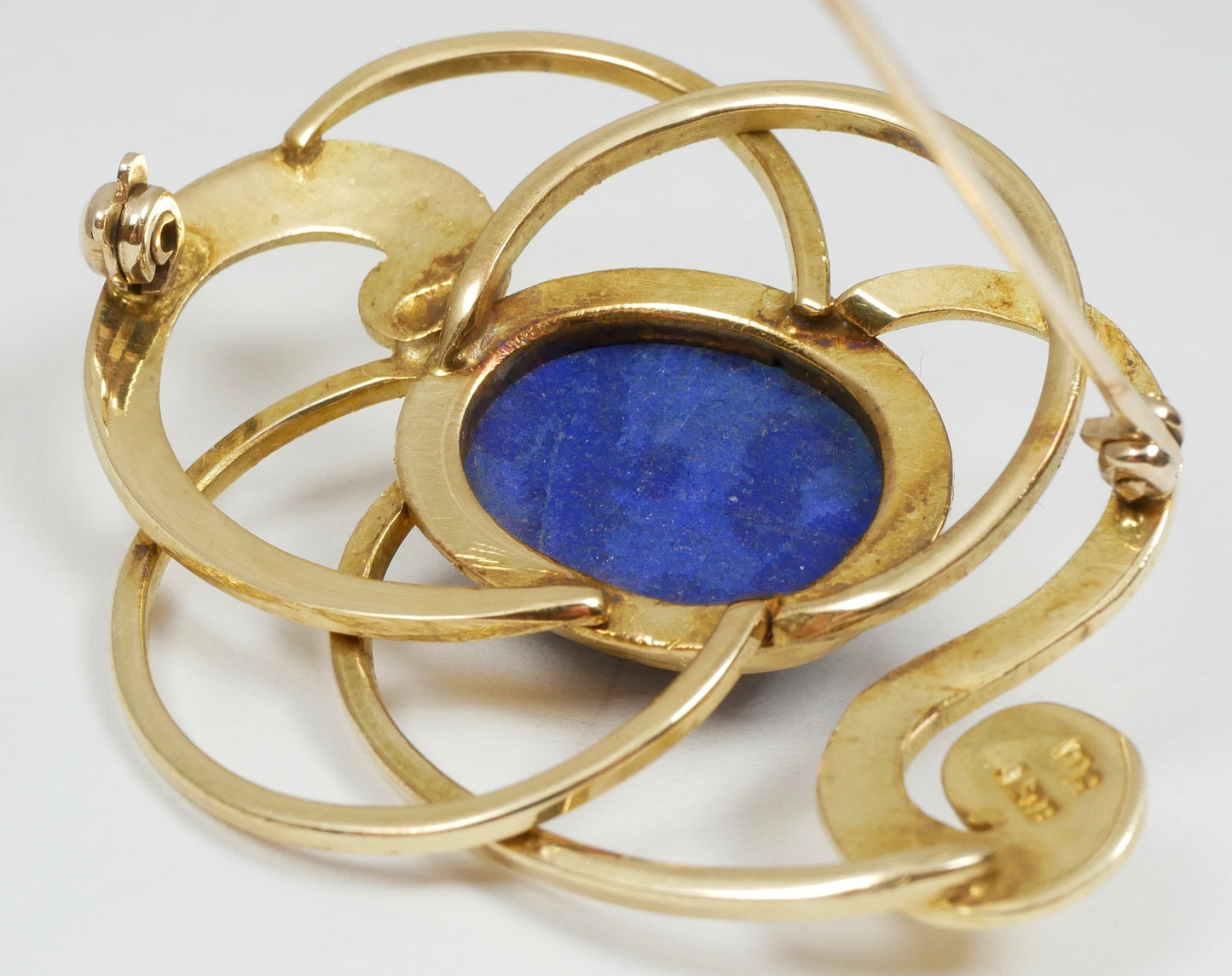 Vintage Heavy Solid 9ct Yellow Gold Lapis Lazuli Cabochon Brooch Pin 11.94gm 375