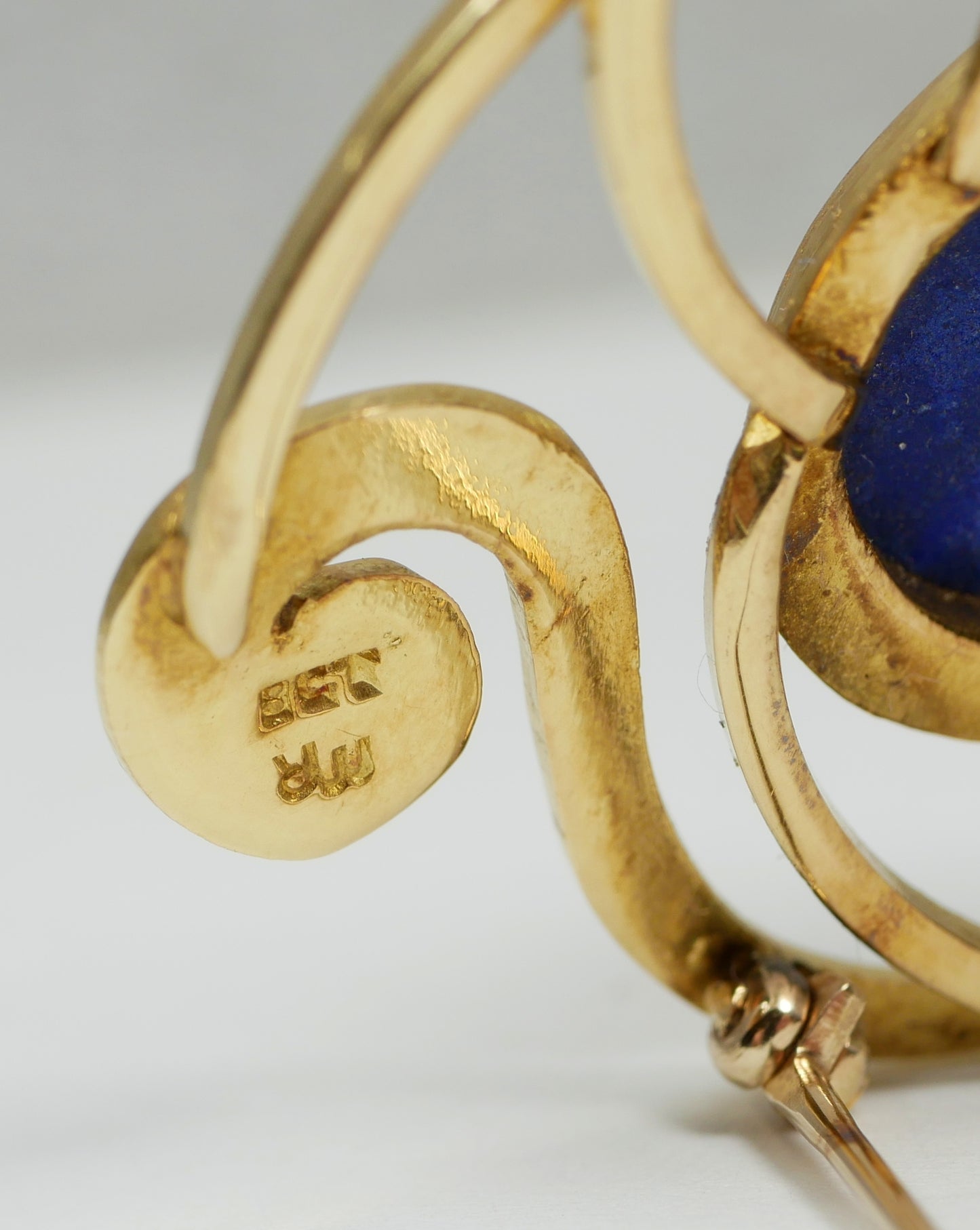 Vintage Heavy Solid 9ct Yellow Gold Lapis Lazuli Cabochon Brooch Pin 11.94gm 375
