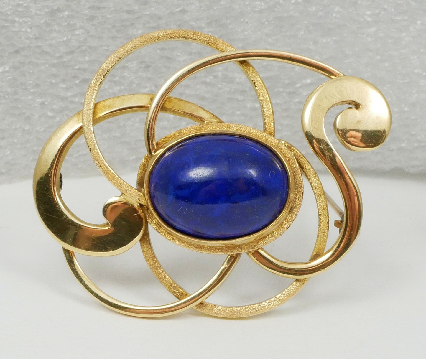 Vintage Heavy Solid 9ct Yellow Gold Lapis Lazuli Cabochon Brooch Pin 11.94gm 375