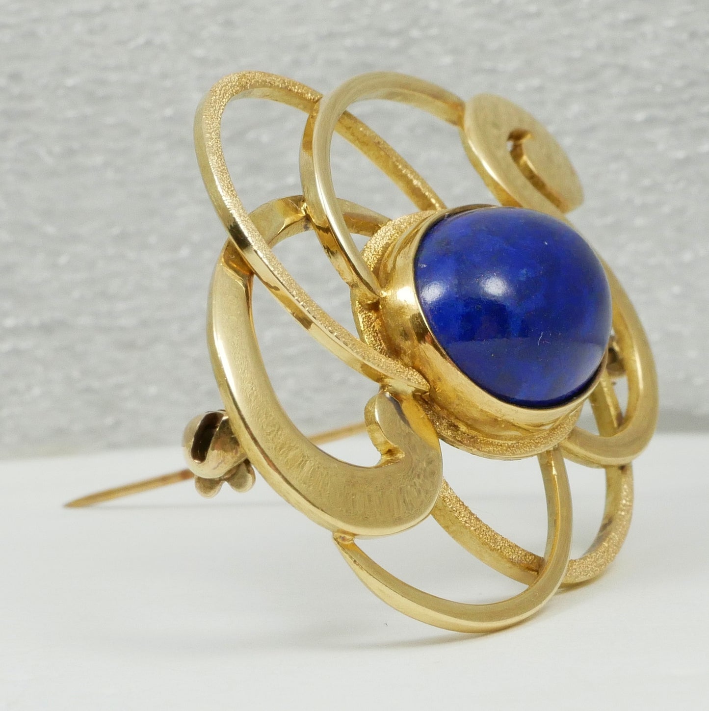 Vintage Heavy Solid 9ct Yellow Gold Lapis Lazuli Cabochon Brooch Pin 11.94gm 375