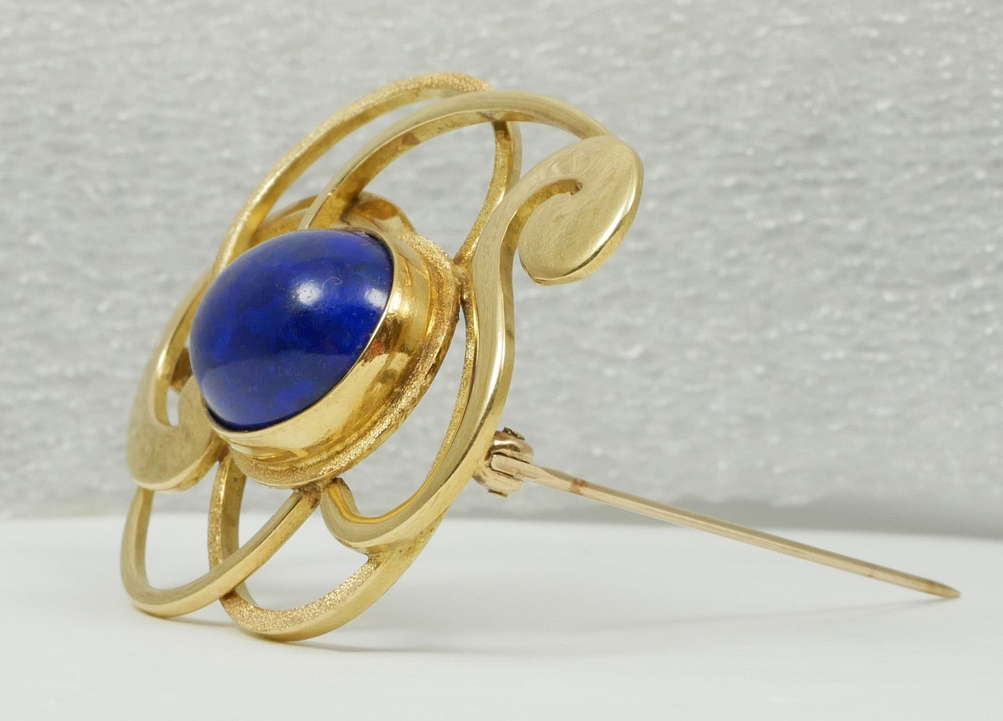 Vintage Heavy Solid 9ct Yellow Gold Lapis Lazuli Cabochon Brooch Pin 11.94gm 375