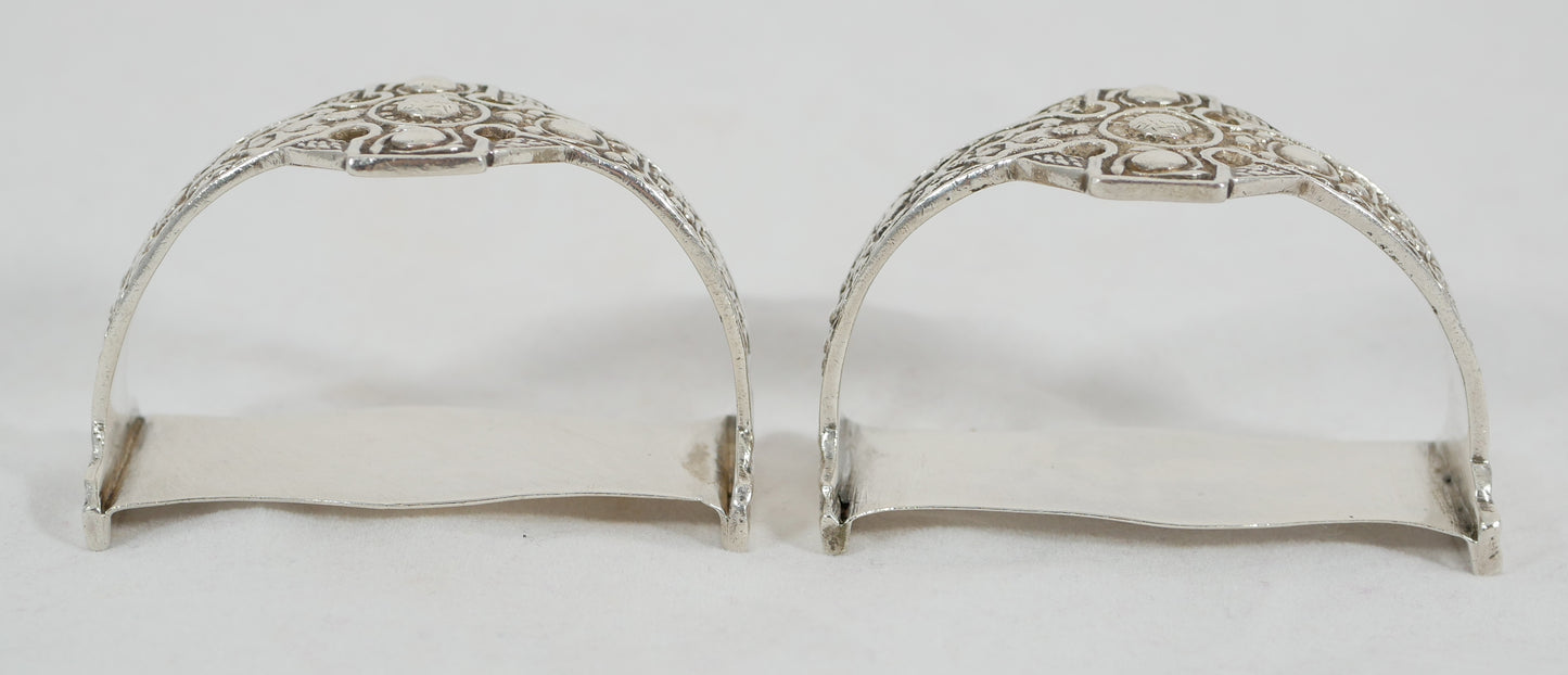 Antique Art Deco 1941 Pair Sterling Silver Celtic Revival Napkin Rings Glasgow
