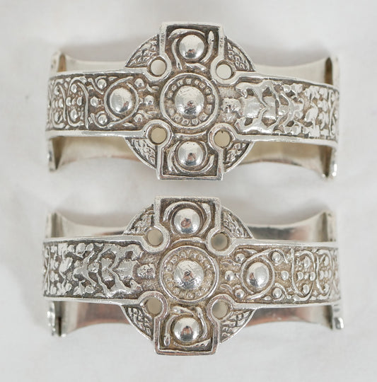 Antique Art Deco 1941 Pair Sterling Silver Celtic Revival Napkin Rings Glasgow