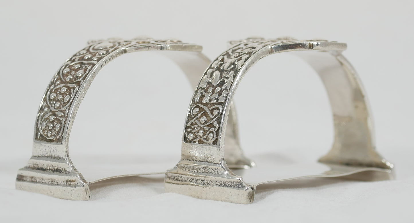 Antique Art Deco 1941 Pair Sterling Silver Celtic Revival Napkin Rings Glasgow