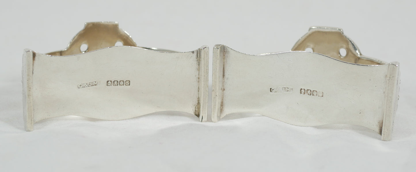 Antique Art Deco 1941 Pair Sterling Silver Celtic Revival Napkin Rings Glasgow