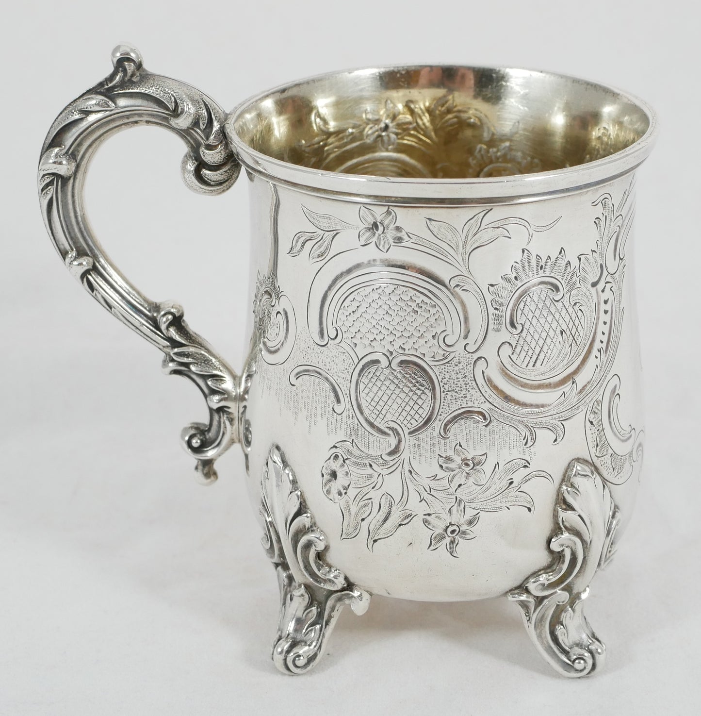 Antique Victorian 1840 Sterling Silver Christening Mug Tankard Cup Repousse JA