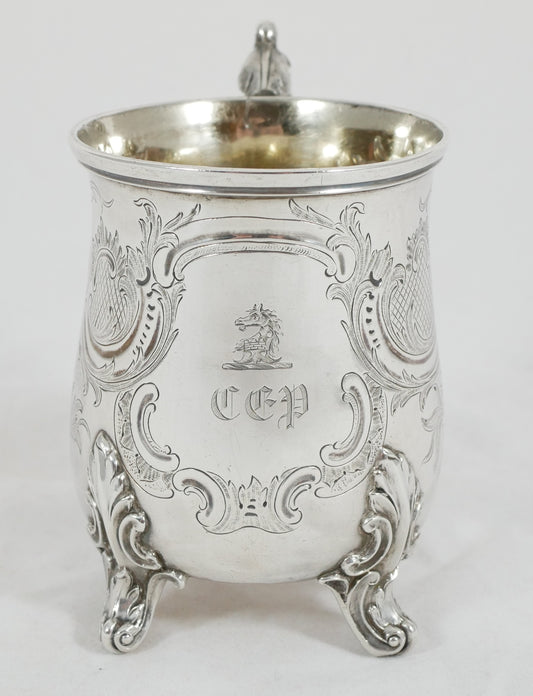 Antique Victorian 1840 Sterling Silver Christening Mug Tankard Cup Repousse JA