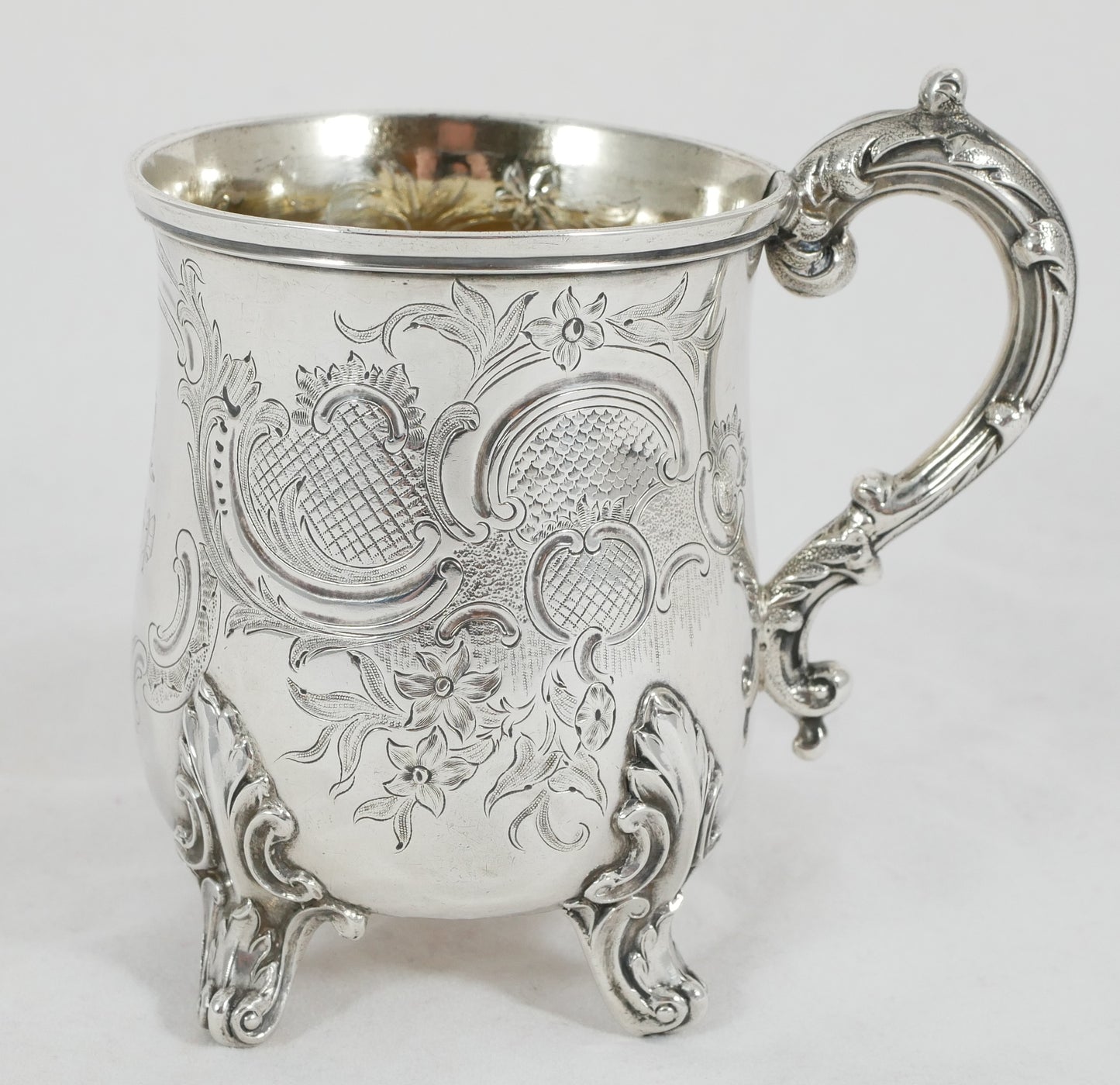 Antique Victorian 1840 Sterling Silver Christening Mug Tankard Cup Repousse JA