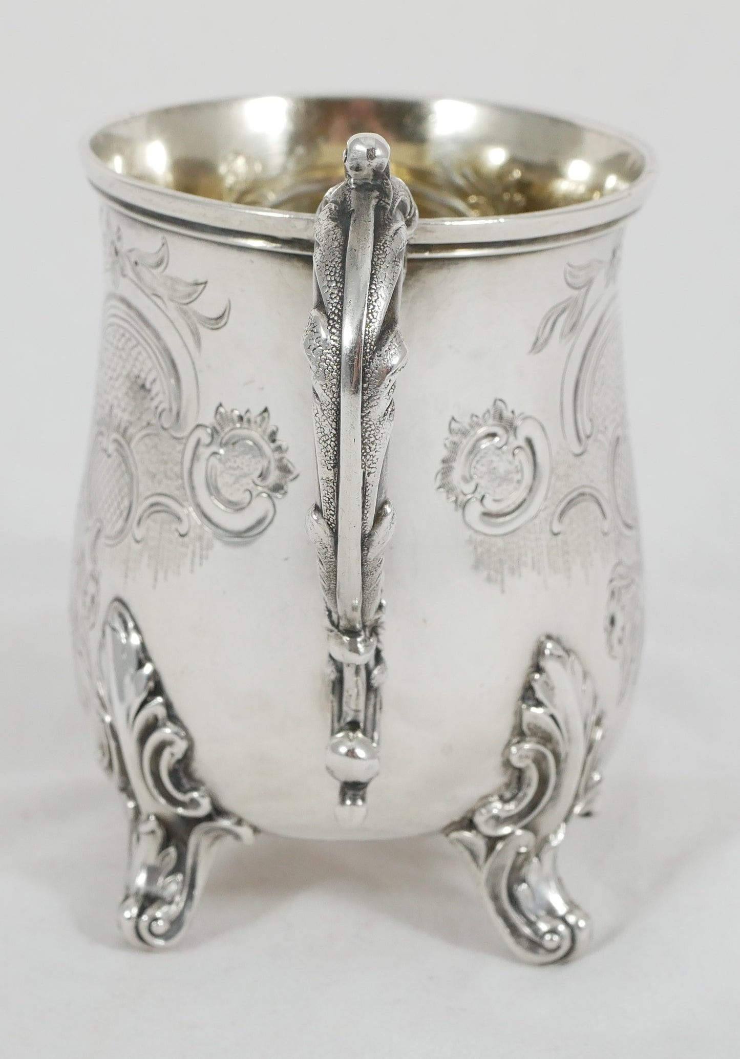 Antique Victorian 1840 Sterling Silver Christening Mug Tankard Cup Repousse JA
