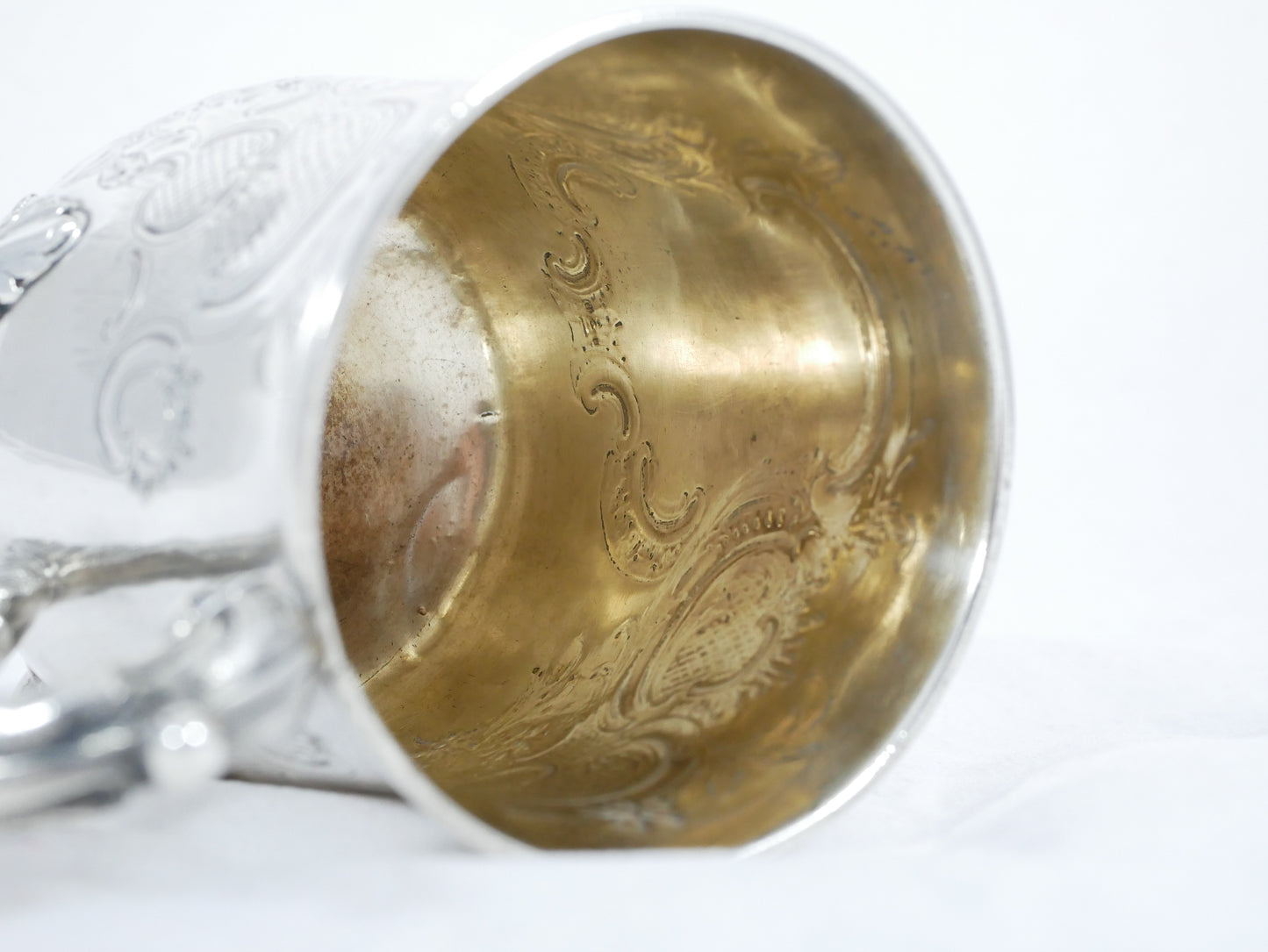 Antique Victorian 1840 Sterling Silver Christening Mug Tankard Cup Repousse JA
