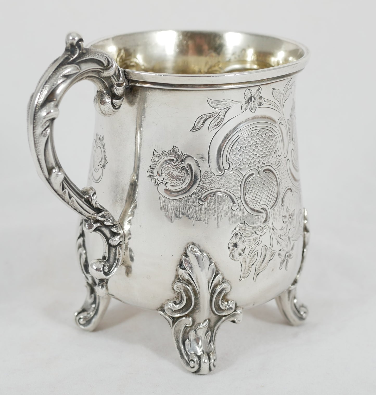 Antique Victorian 1840 Sterling Silver Christening Mug Tankard Cup Repousse JA