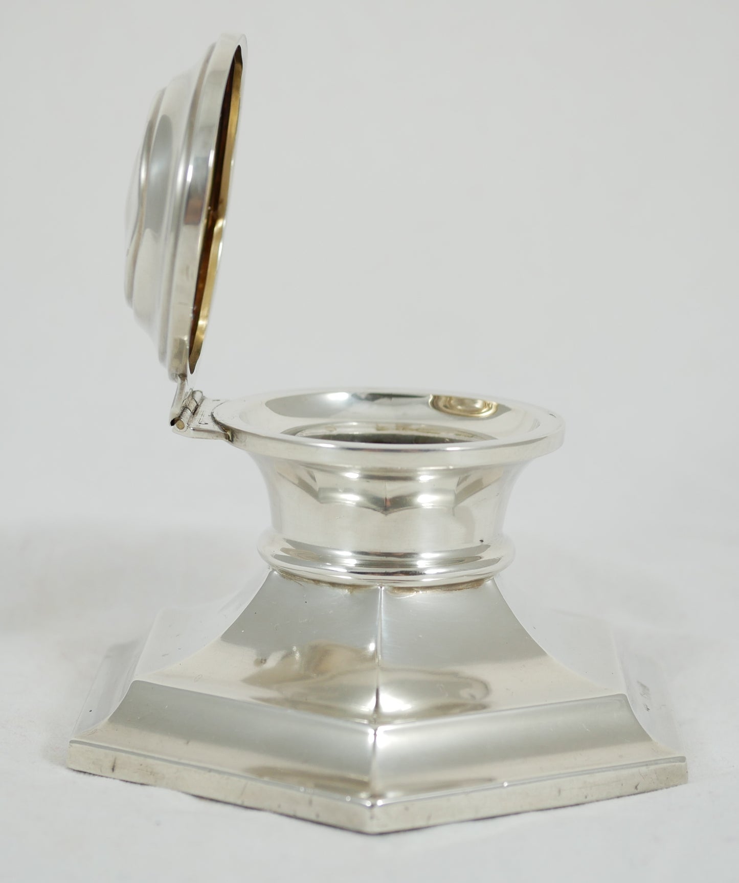 Antique Art Deco 1920 Sterling Silver Hexagonal Capstan Inkwell Ink Well Desk