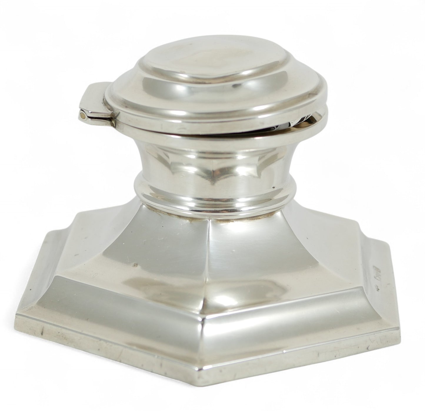 Antique Art Deco 1920 Sterling Silver Hexagonal Capstan Inkwell Ink Well Desk