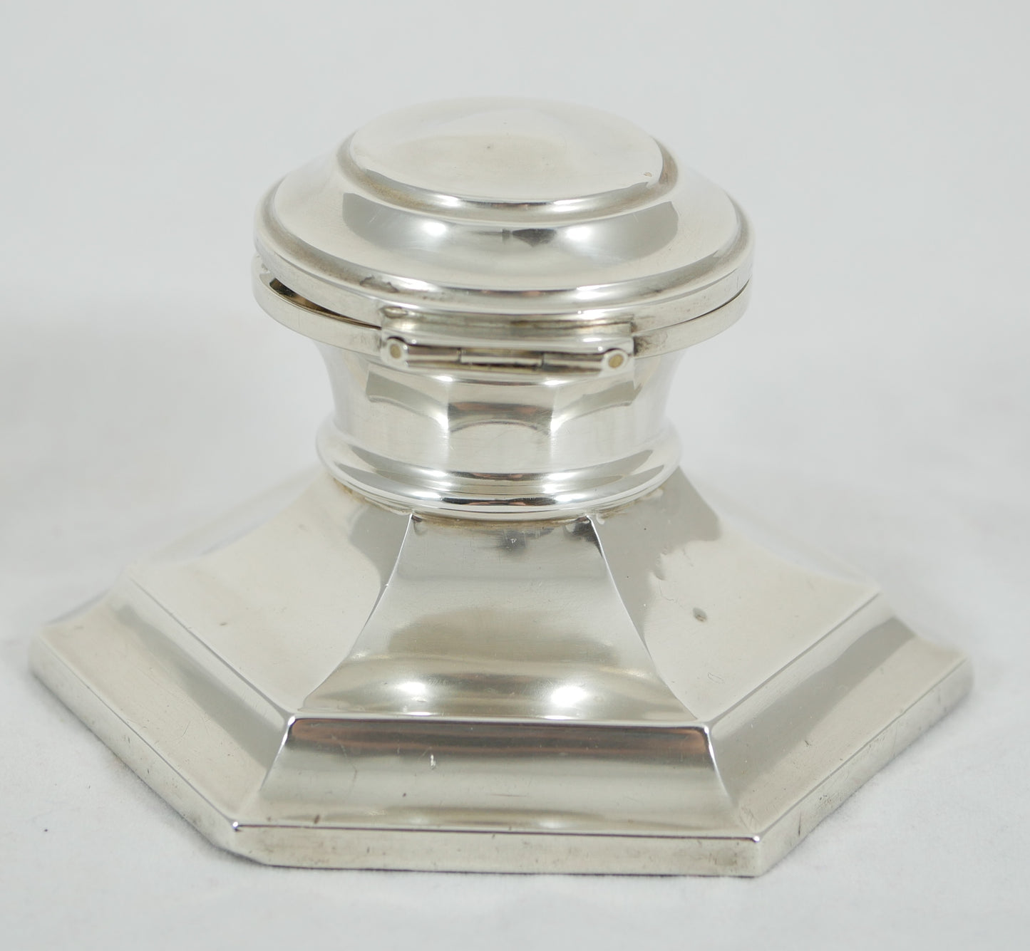 Antique Art Deco 1920 Sterling Silver Hexagonal Capstan Inkwell Ink Well Desk