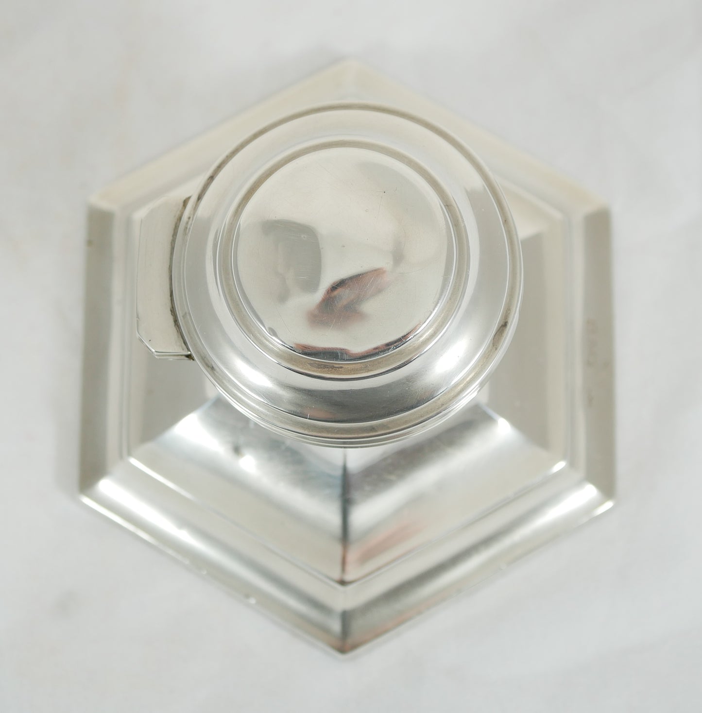 Antique Art Deco 1920 Sterling Silver Hexagonal Capstan Inkwell Ink Well Desk