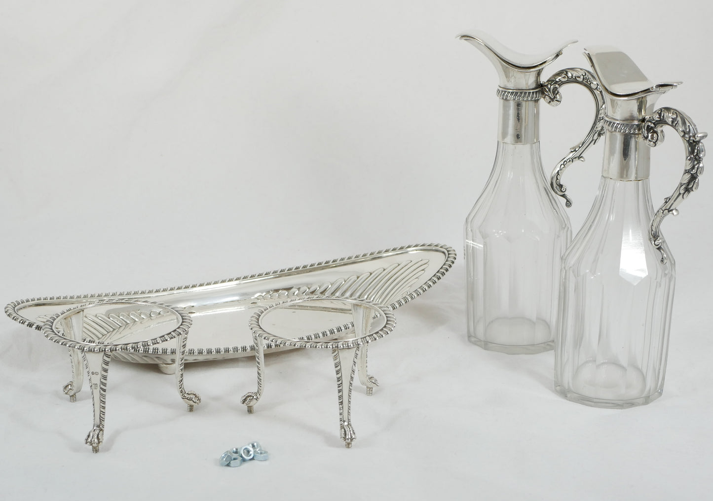 Antique Victorian 1886 Sterling Silver Glass Oil Vinegar Bottle Cruet Set Stand