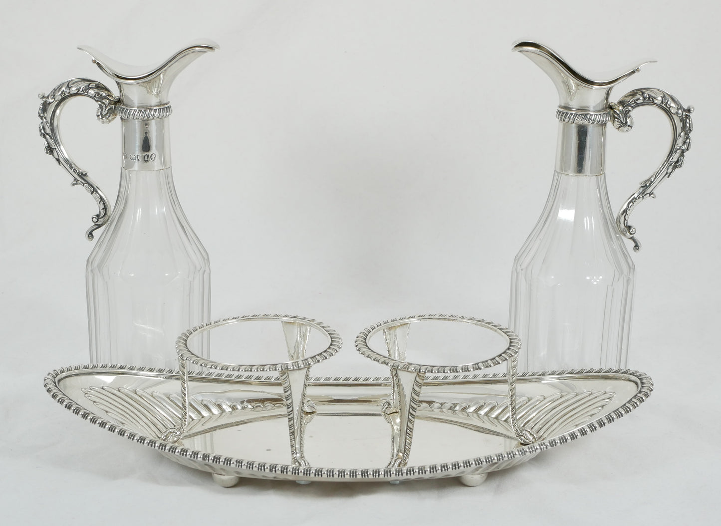 Antique Victorian 1886 Sterling Silver Glass Oil Vinegar Bottle Cruet Set Stand