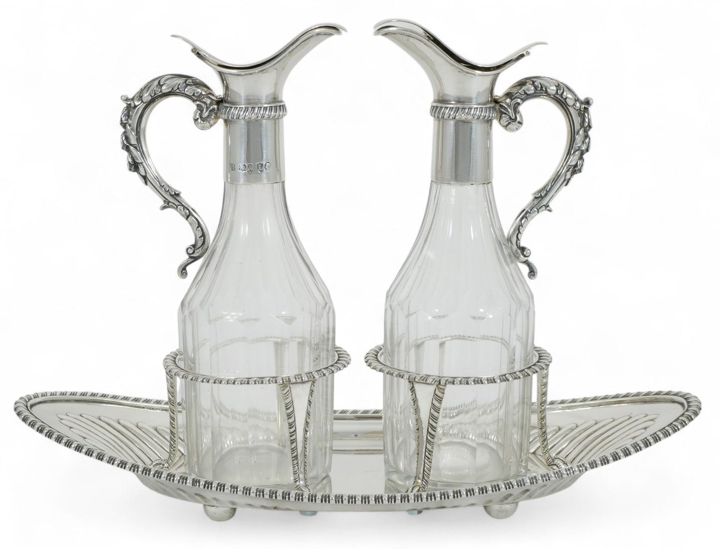 Antique Victorian 1886 Sterling Silver Glass Oil Vinegar Bottle Cruet Set Stand