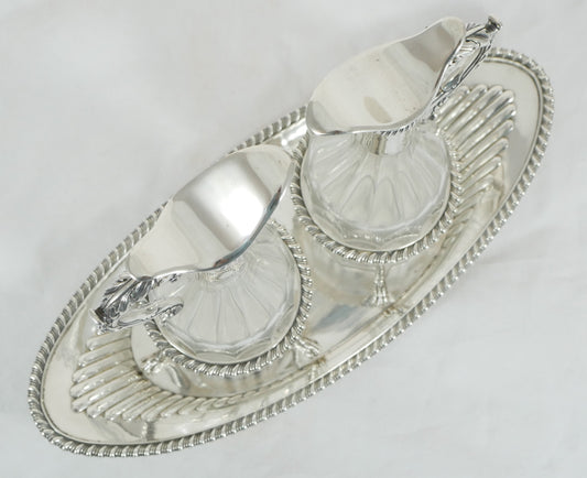 Antique Victorian 1886 Sterling Silver Glass Oil Vinegar Bottle Cruet Set Stand