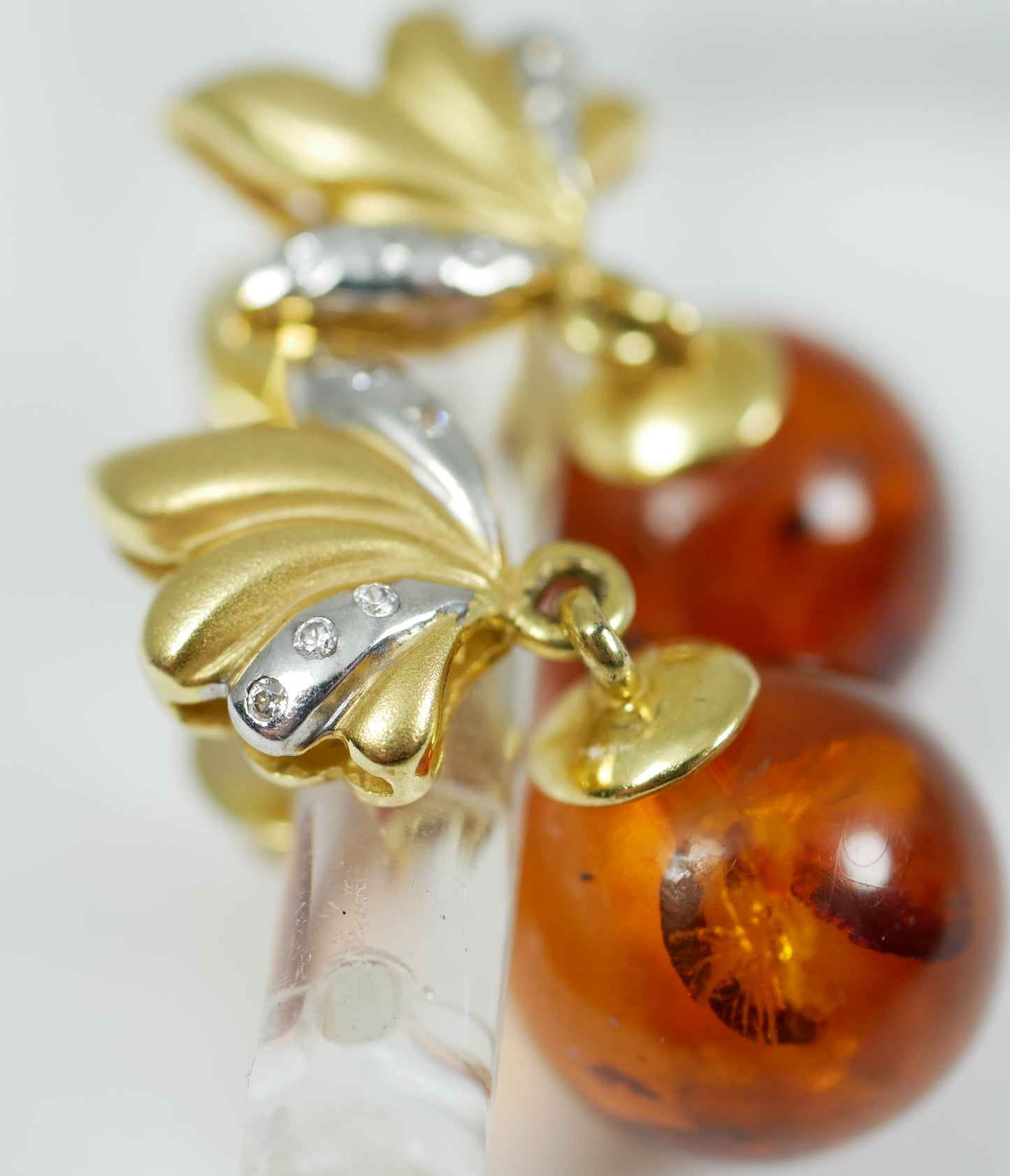 Solid 9ct Yellow Gold Pair of Baltic Amber Bead Ball Dangle Drop Stud Earrings