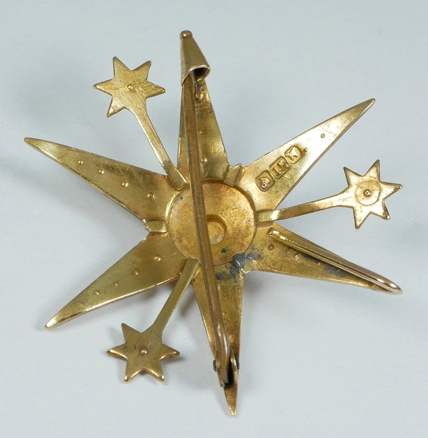 Antique Edwardian Solid 15ct Yellow Gold Sun Starburst Seed Pearl Pendant Brooch