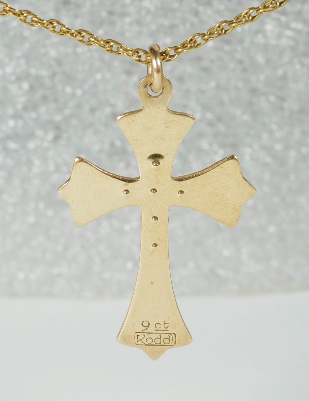 Vintage Rodd Solid 9ct Yellow Gold & Seed Pearl 29mm Cross Necklace Pendant 375