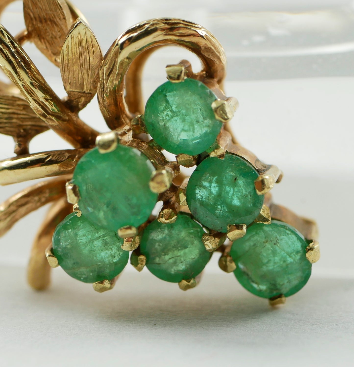 Vintage Solid 14ct Yellow Gold Emerald Cluster Grape Bunch Vine Necklace Pendant