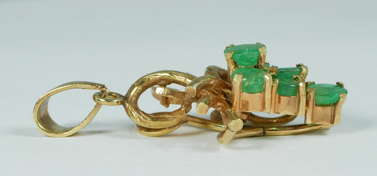 Vintage Solid 14ct Yellow Gold Emerald Cluster Grape Bunch Vine Necklace Pendant