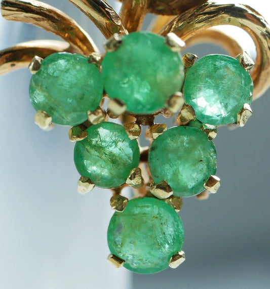 Vintage Solid 14ct Yellow Gold Emerald Cluster Grape Bunch Vine Necklace Pendant