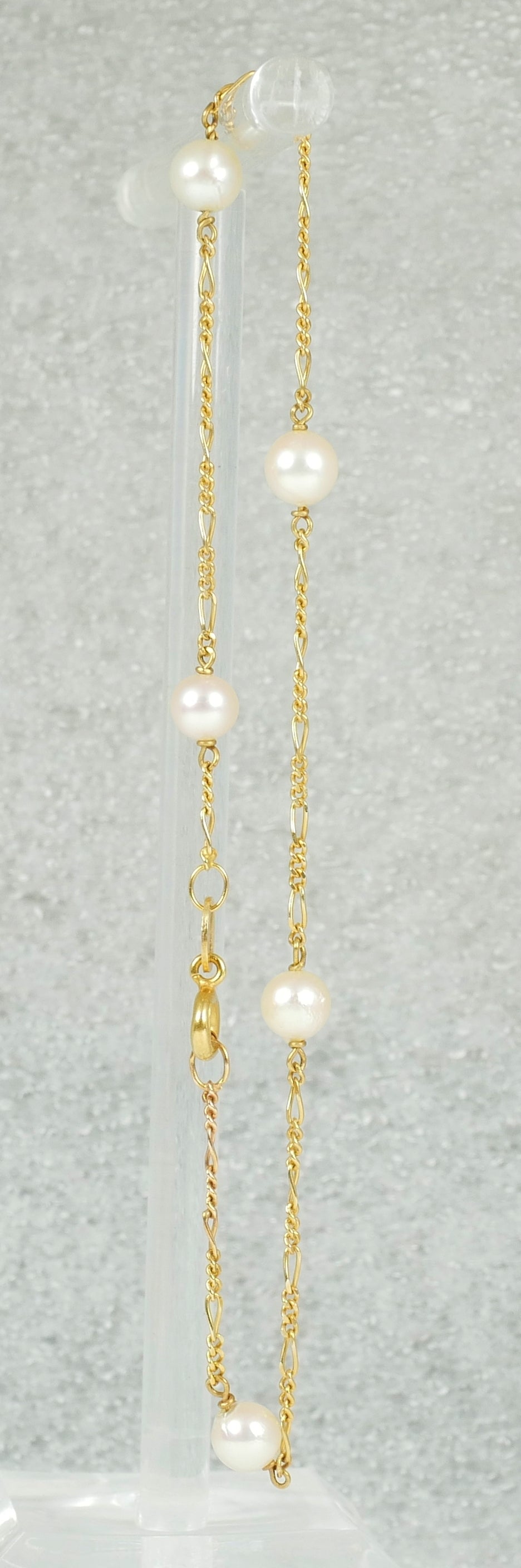 Solid 14ct Yellow Gold 18.5cm 7" Bracelet 5mm Pearl 1mm Figaro Chain Link Italy