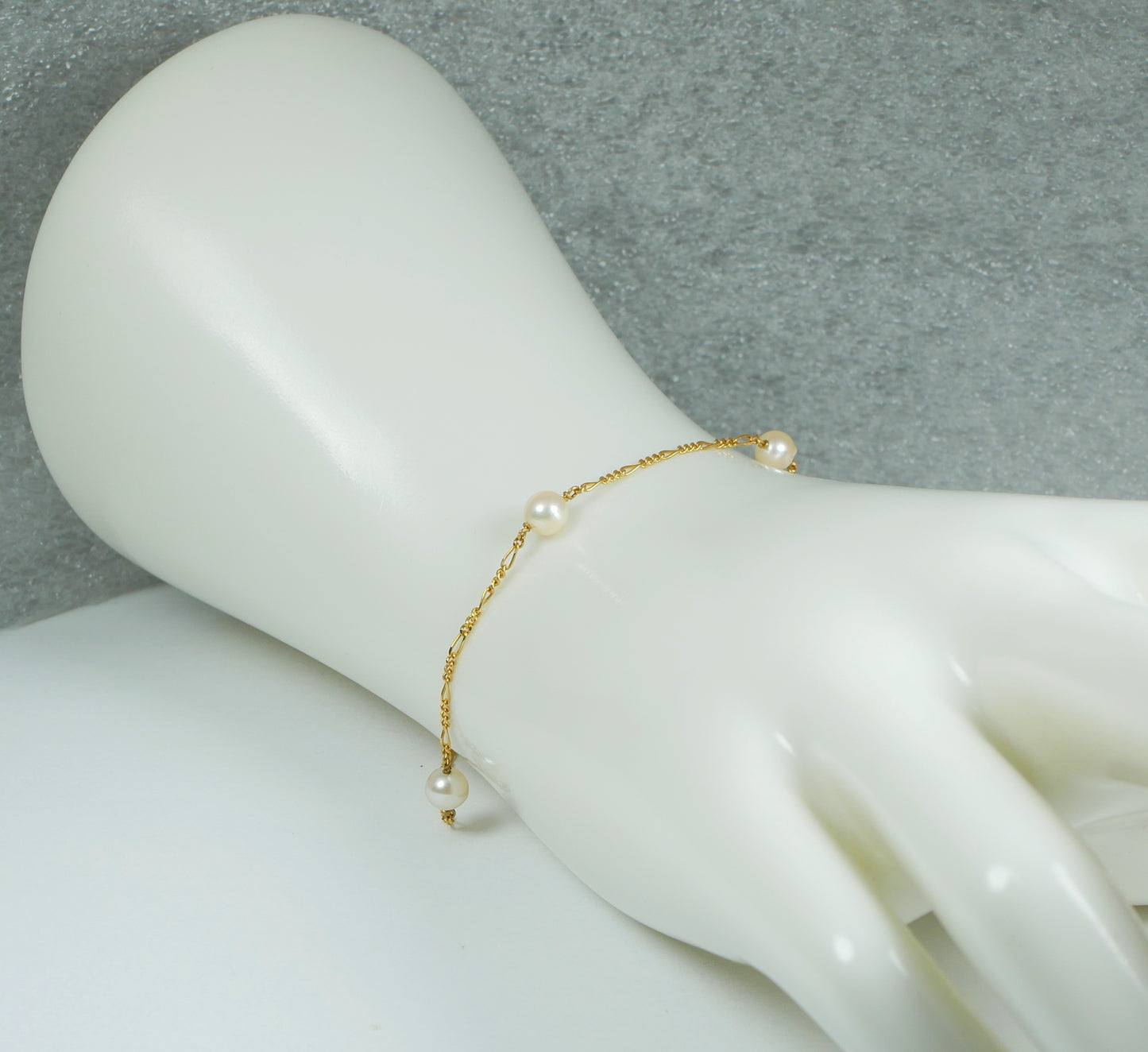 Solid 14ct Yellow Gold 18.5cm 7" Bracelet 5mm Pearl 1mm Figaro Chain Link Italy