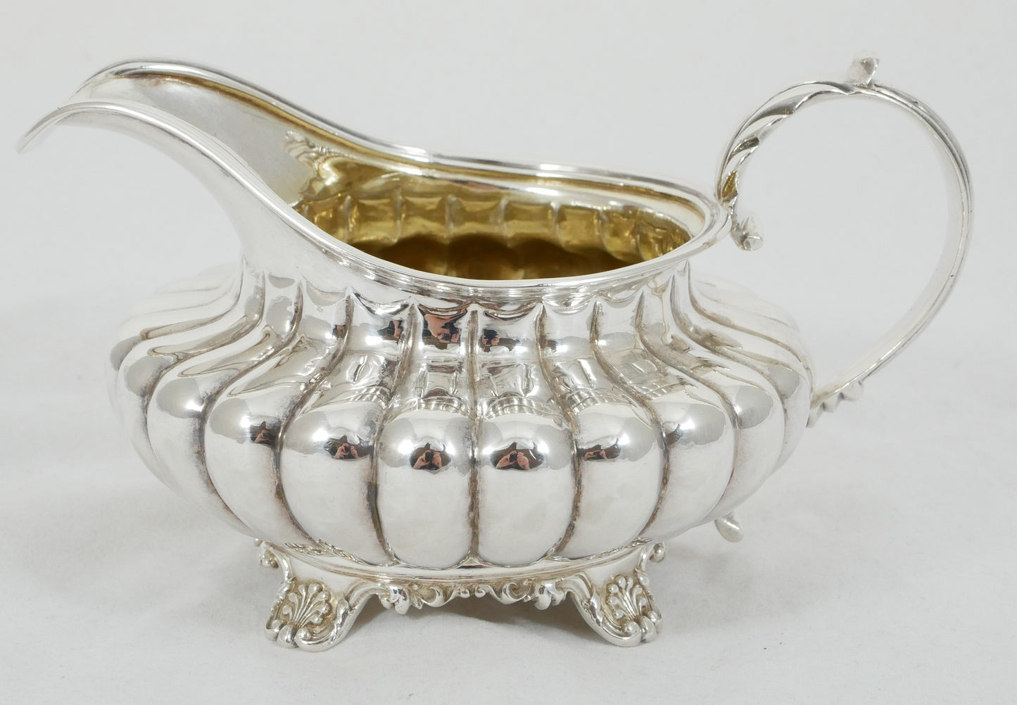 Antique Georgian 1830 Sterling Silver Milk Jug Creamer Melon Shape Fluted Kings