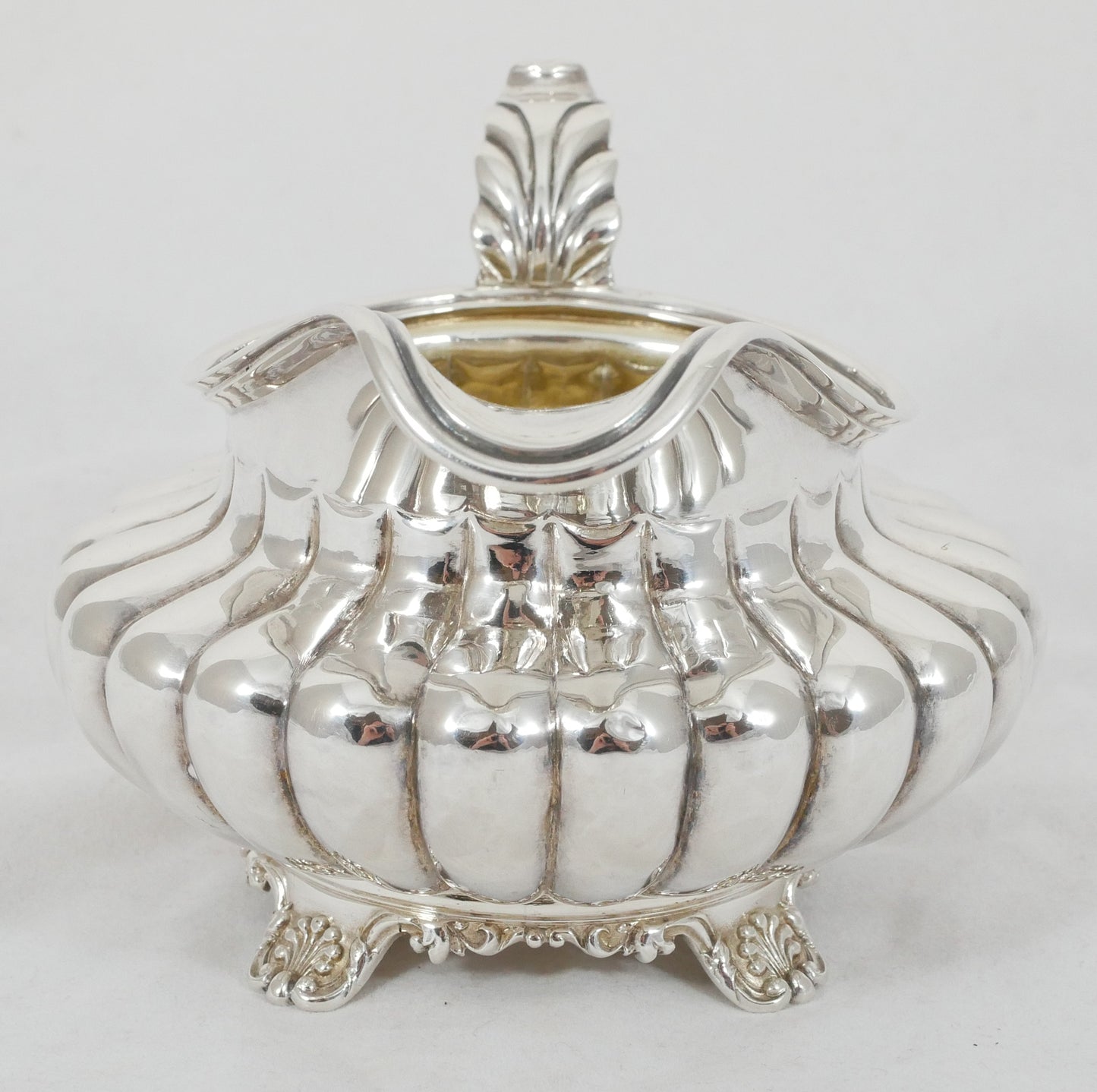 Antique Georgian 1830 Sterling Silver Milk Jug Creamer Melon Shape Fluted Kings